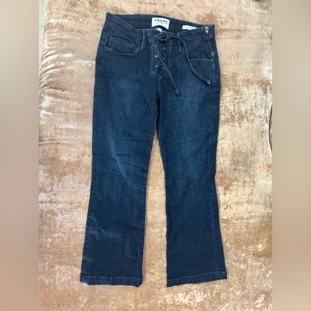 Frame Denim Navy Lace-Up bootcut crop Jeans